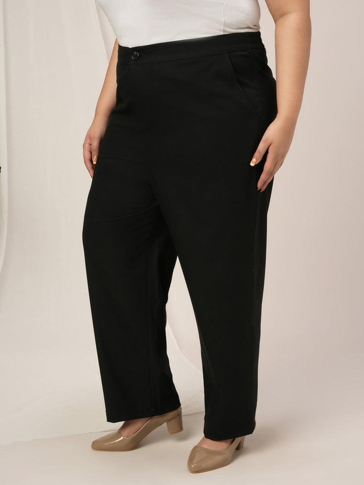 Women Plus Size Cotton Formal Pants- Black