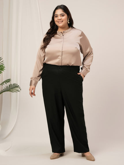 Women Plus Size Cotton Formal Pants- Black