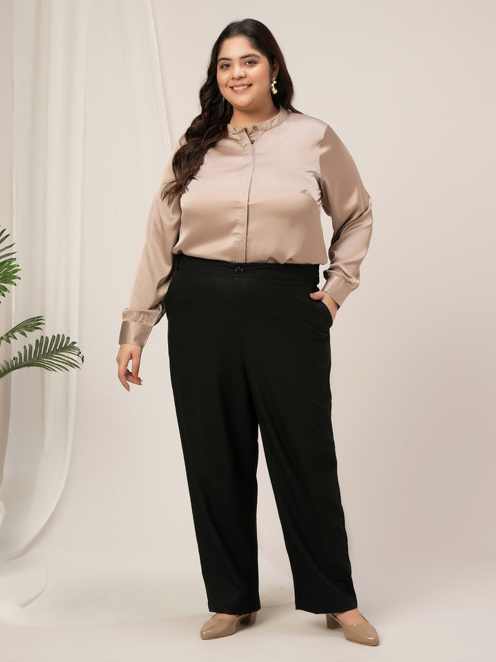 Women Plus Size Cotton Formal Pants- Black