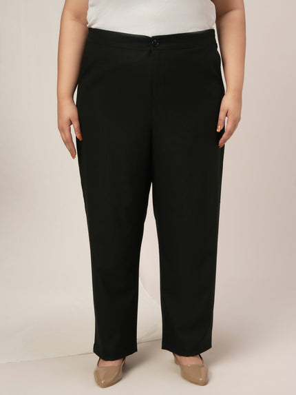 Women Plus Size Cotton Formal Pants- Black