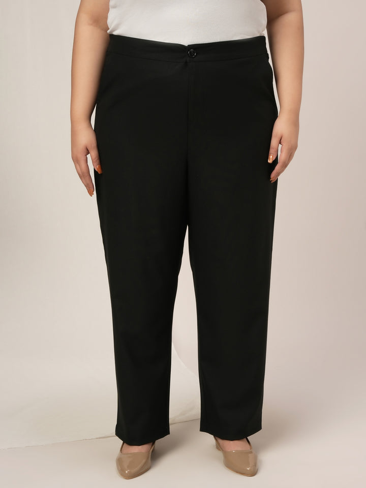 Women Plus Size Cotton Formal Pants- Black
