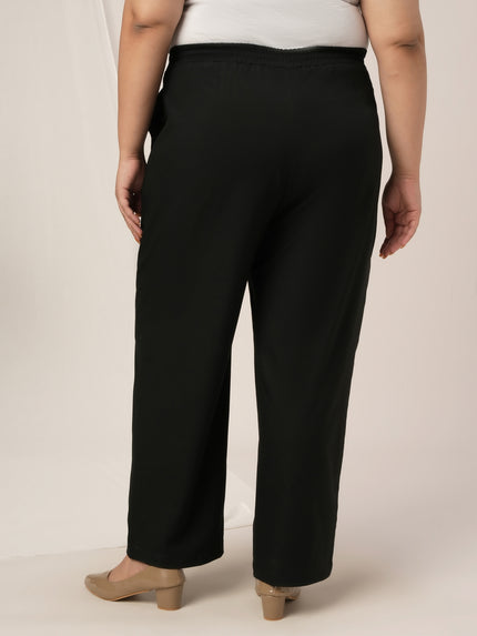 Women Plus Size Cotton Formal Pants- Black