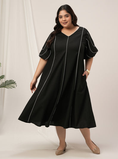 Women Plus Size Black Flare A-Line Dress