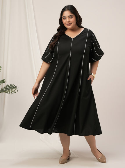 Women Plus Size Black Flare A-Line Dress