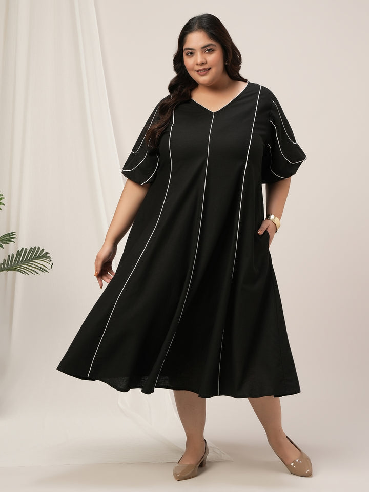 Women Plus Size Black Flare A-Line Dress