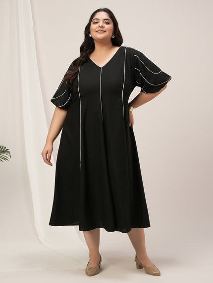 Women Plus Size Black Flare A-Line Dress