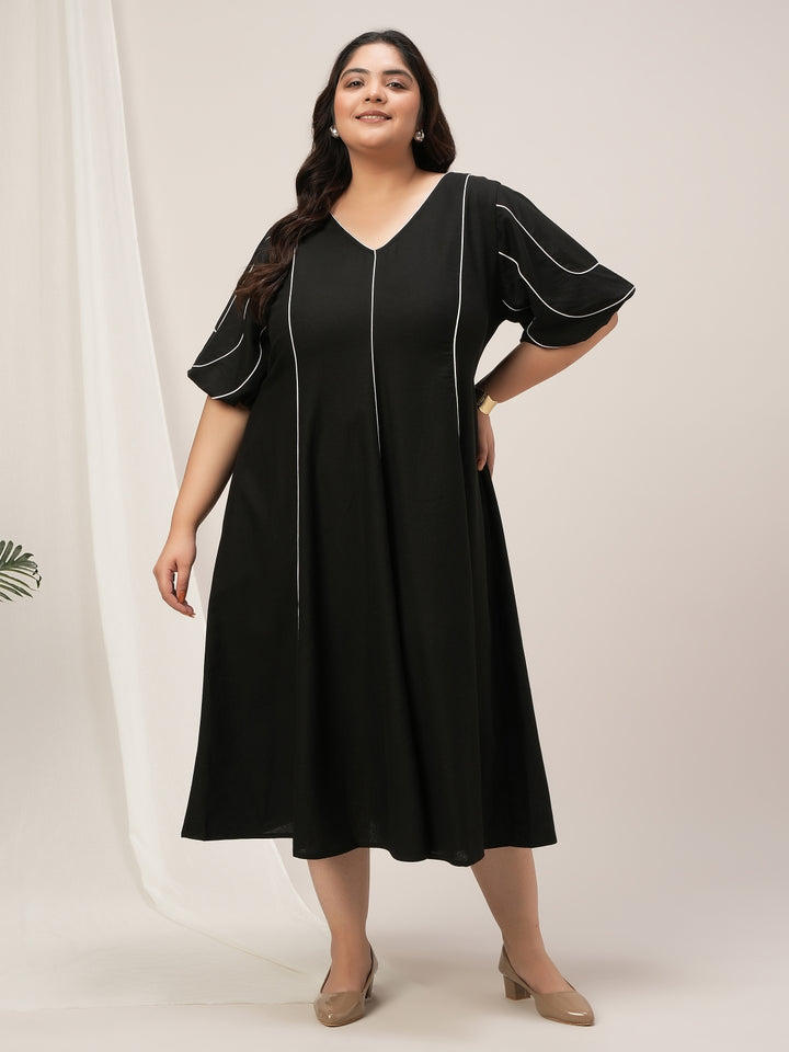 Women Plus Size Black Flare A-Line Dress