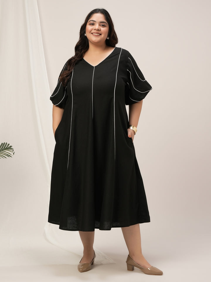 Women Plus Size Black Flare A-Line Dress