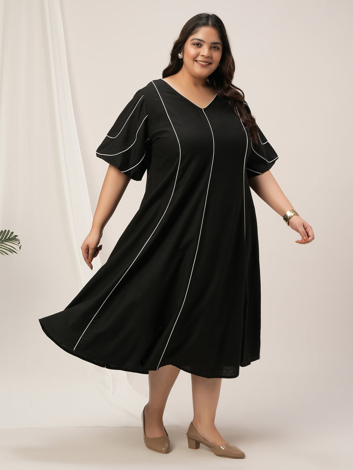 Women Plus Size Black Flare A-Line Dress