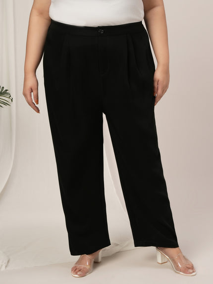 Women Plus Size High Rise Korean Formal Pants- Black