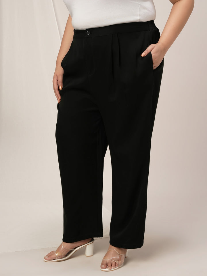 Women Plus Size High Rise Korean Formal Pants- Black