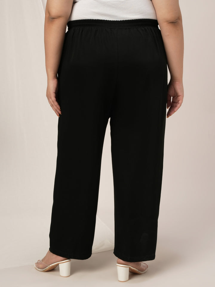 Women Plus Size High Rise Korean Formal Pants- Black