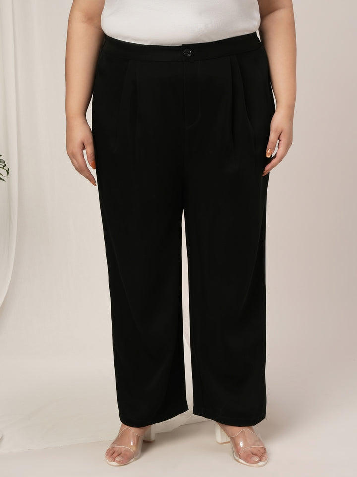 Women Plus Size High Rise Korean Formal Pants- Black