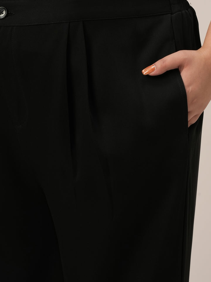 Women Plus Size High Rise Korean Formal Pants- Black