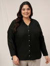 Women Plus Size Linen Office Shirt- Black