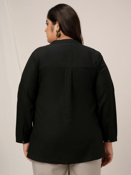 Women Plus Size Linen Office Shirt- Black