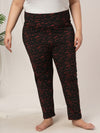 Women Plus Size High Rise Printed Leggings- Black