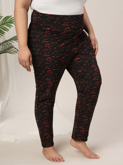 Women Plus Size High Rise Printed Leggings- Black