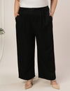 Women Plus Size Wide Leg Korean Pants- Black