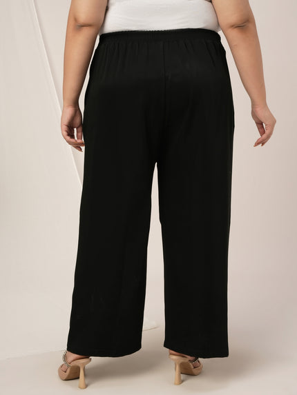Women Plus Size Wide Leg Korean Pants- Black
