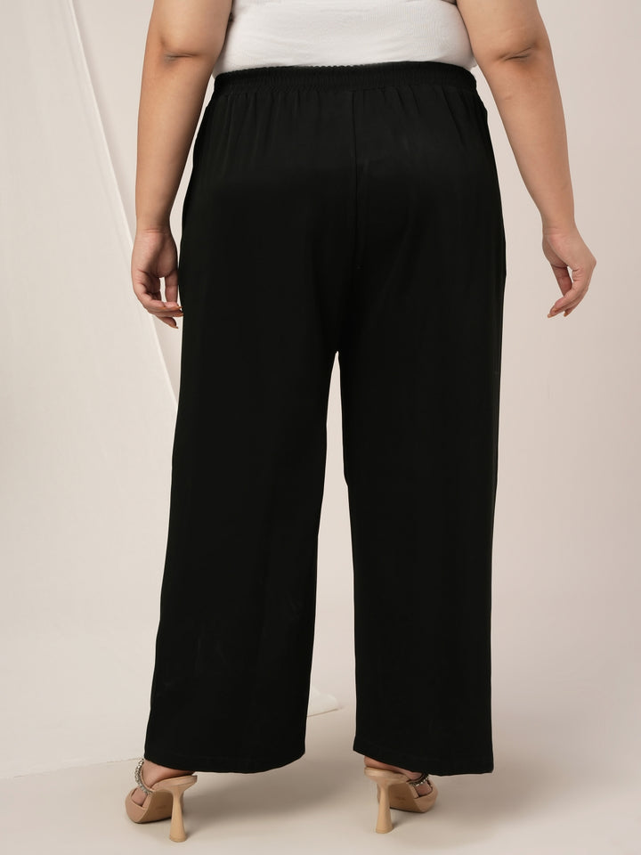 Women Plus Size Wide Leg Korean Pants- Black