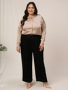 Women Plus Size Wide Leg Korean Pants- Black