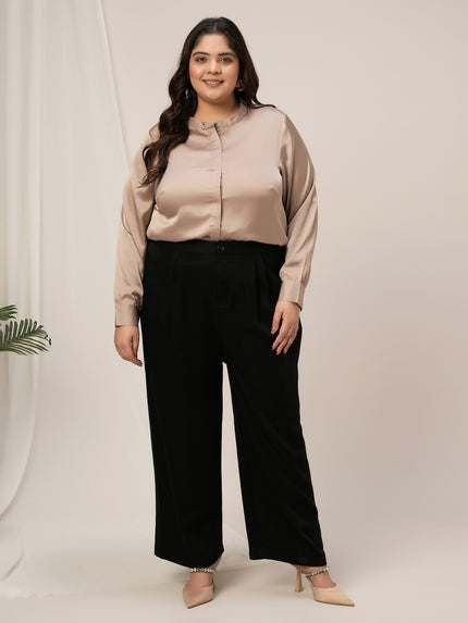 Women Plus Size Wide Leg Korean Pants- Black