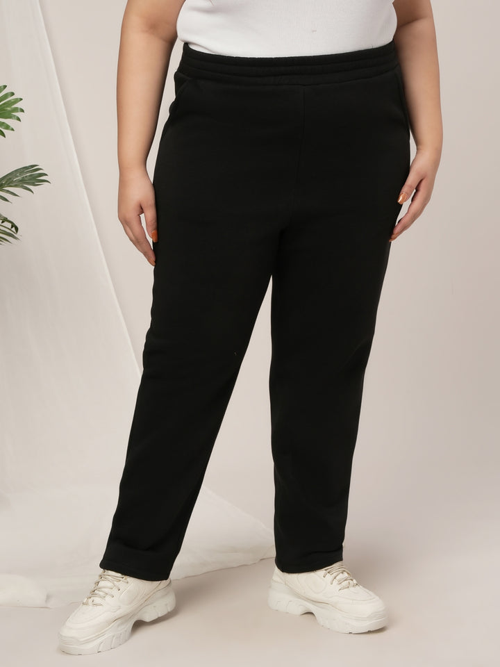 Women Plus Size Winter Fleece Leggings- Black