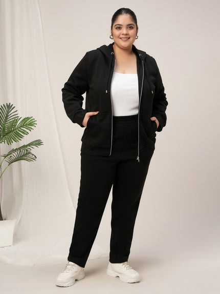 Women Plus Size Winter Co-Ord Set- Black