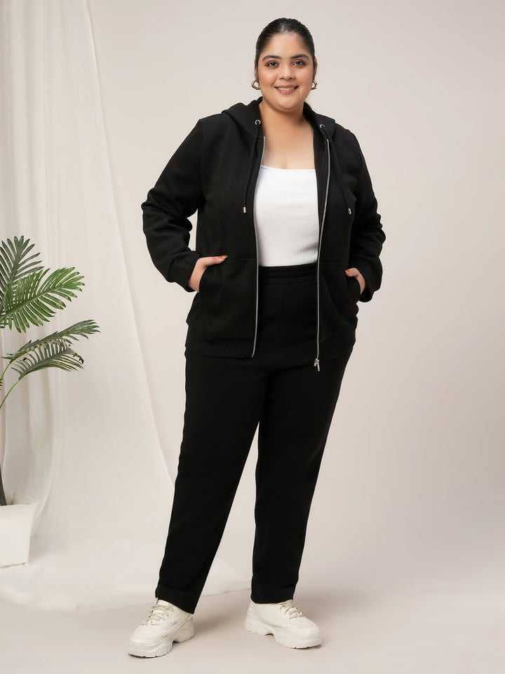 Women Plus Size Winter Co-Ord Set- Black
