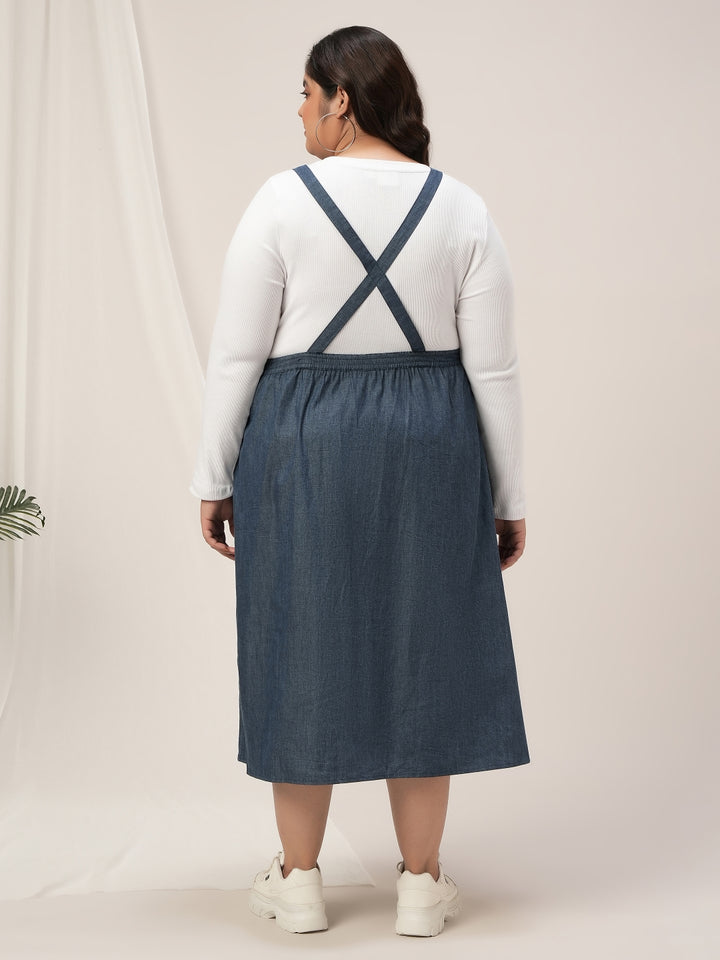 Women Plus Size Blue Denim Dungaree Dress