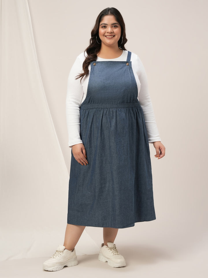 Women Plus Size Blue Denim Dungaree Dress