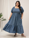 Women Plus Size Blue Denim Maxi Dress