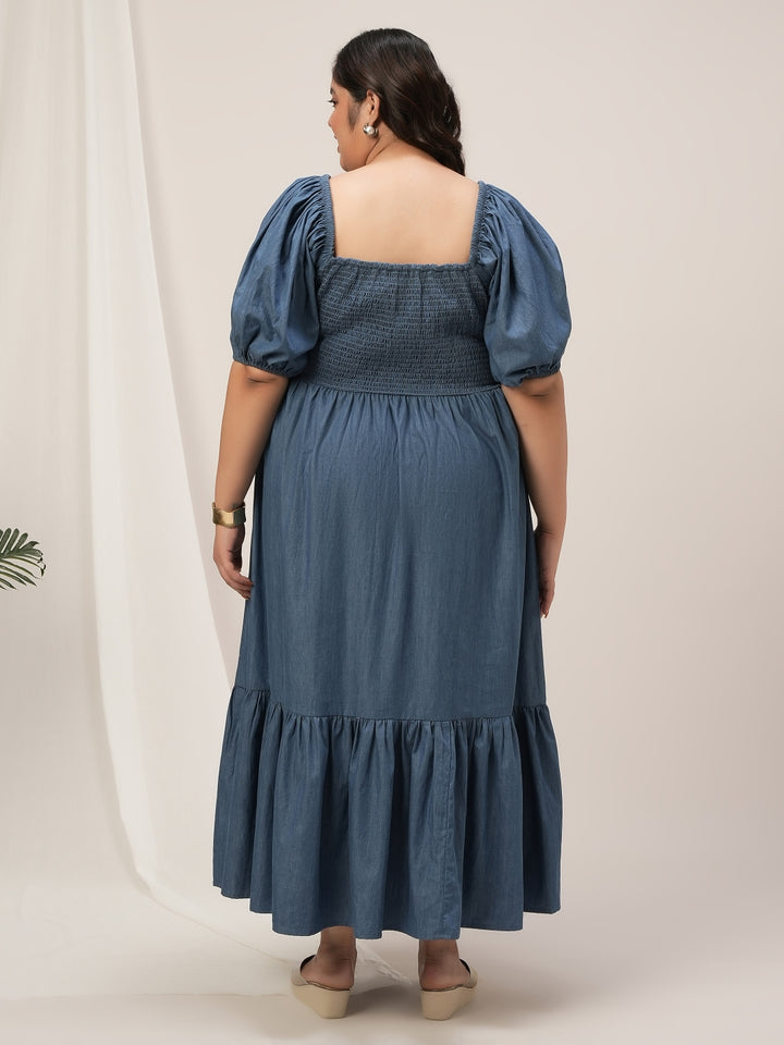 Women Plus Size Blue Denim Maxi Dress