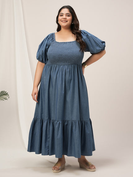Women Plus Size Blue Denim Maxi Dress