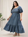Women Plus Size Blue Denim Maxi Dress