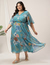 Plus Size Blue A-Line Floral Maxi Dress