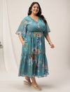 Plus Size Blue A-Line Floral Maxi Dress