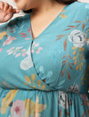 Plus Size Blue A-Line Floral Maxi Dress