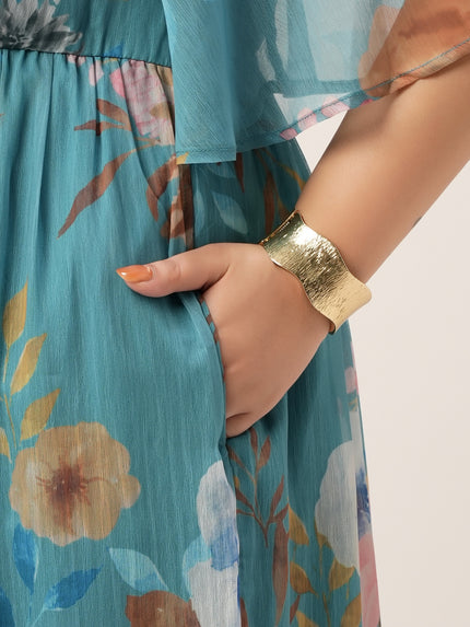 Plus Size Blue A-Line Floral Maxi Dress