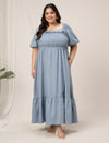 Women Plus Size Blue Long Denim Jeans Dress
