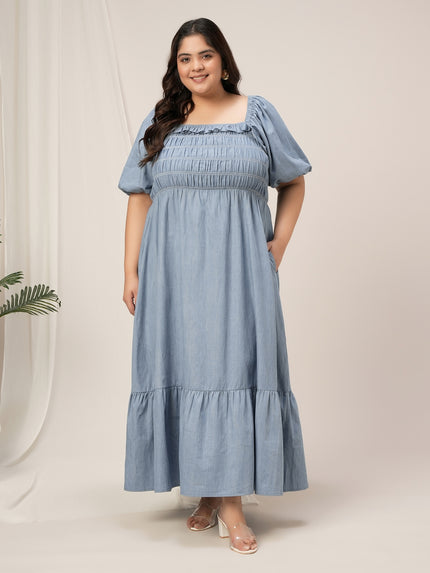 Women Plus Size Blue Long Denim Jeans Dress