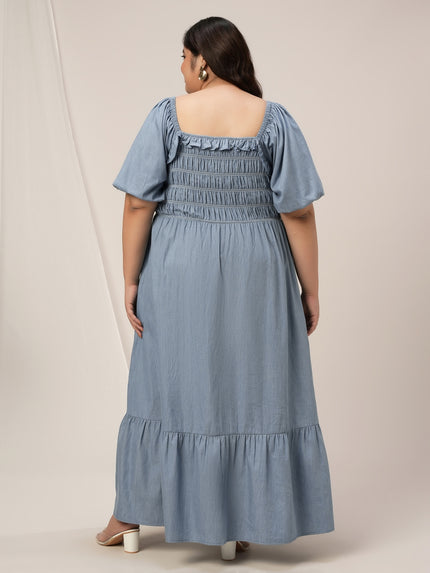 Women Plus Size Blue Long Denim Jeans Dress