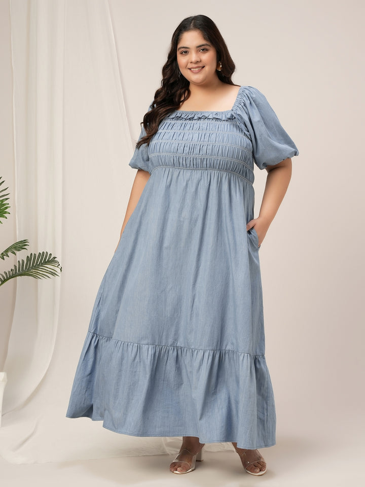 Women Plus Size Blue Long Denim Jeans Dress