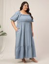 Women Plus Size Blue Long Denim Jeans Dress