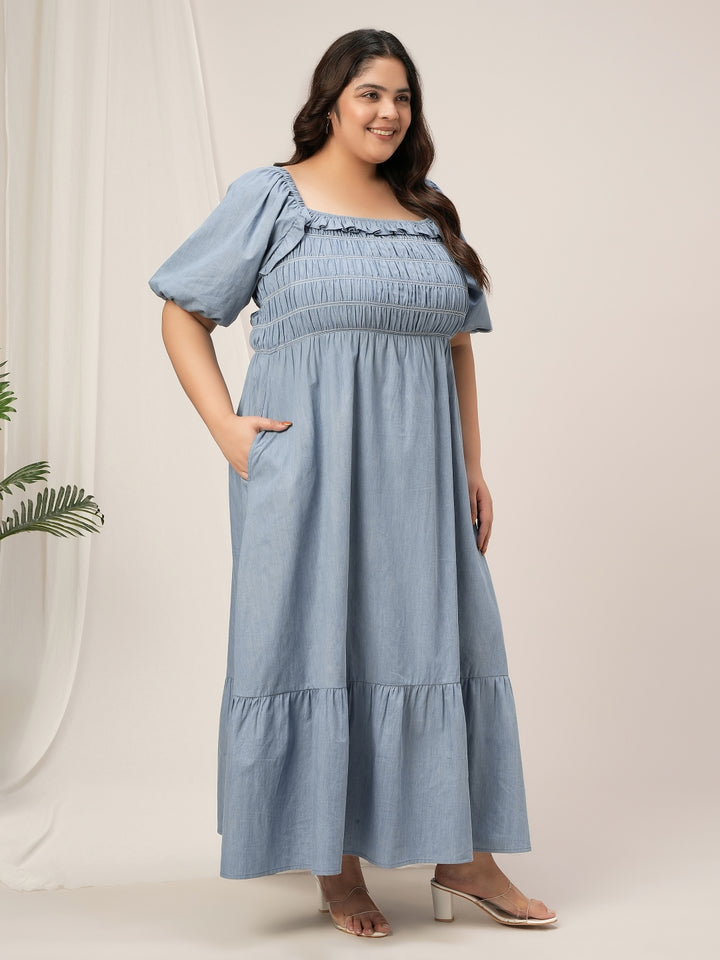 Women Plus Size Blue Long Denim Jeans Dress