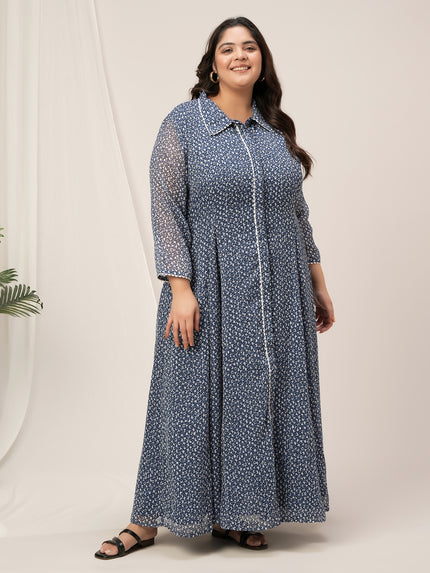 Plus Size Blue Polka Dot Maxi Dress