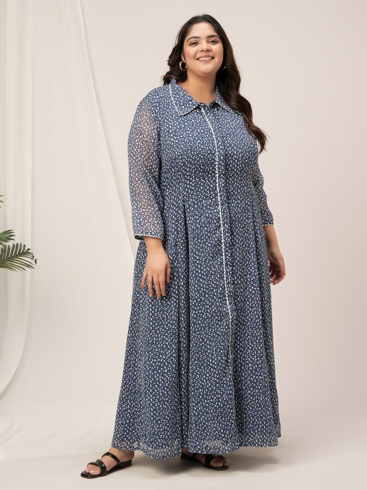 Plus Size Blue Polka Dot Maxi Dress