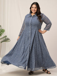 Plus Size Blue Polka Dot Maxi Dress