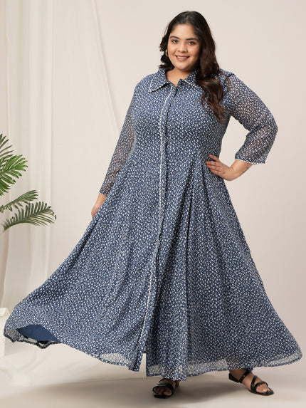 Plus Size Blue Polka Dot Maxi Dress